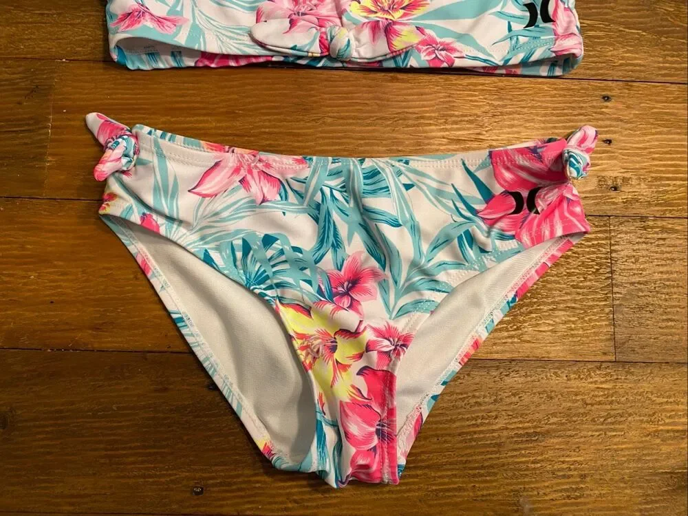 Hurley Medium 8/10 girls bikini set swimwear blue pink tropical floral